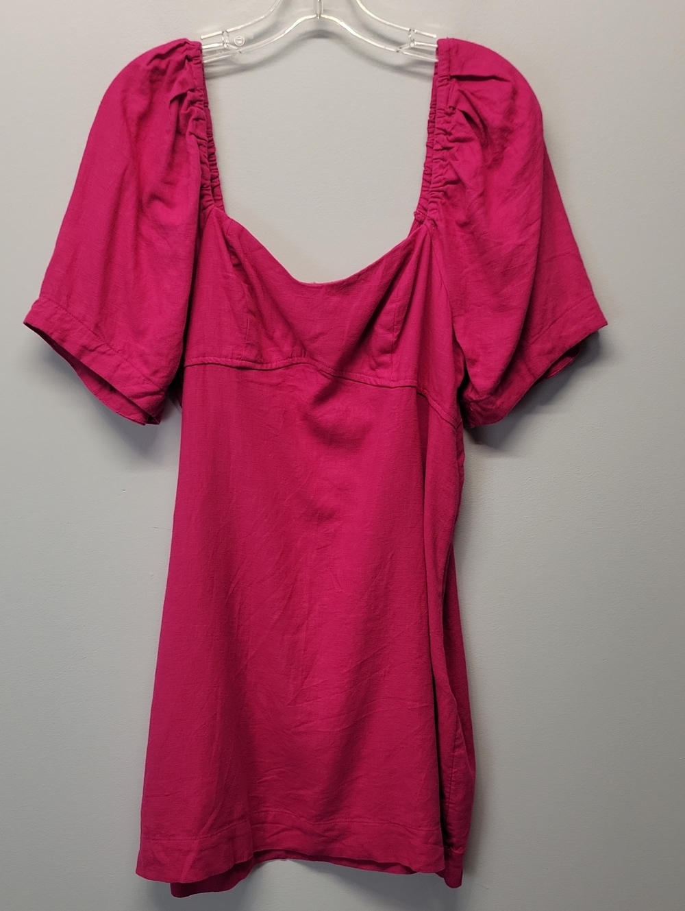 A New Day fuchsia pink linen puff sleeve dress size Large